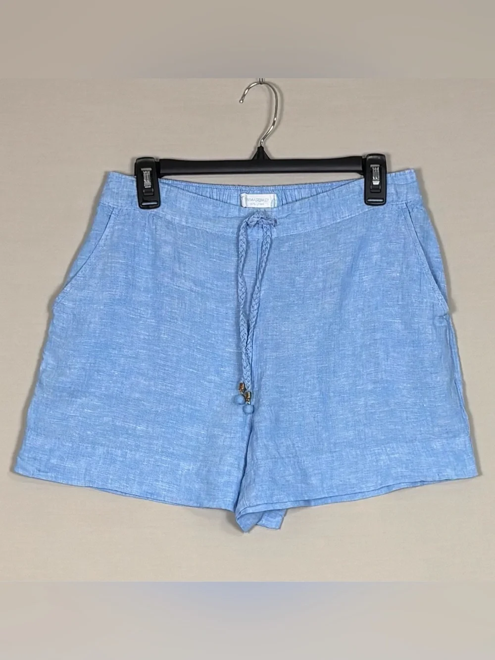 Cynthia Rowley 100% Linen Drawstring Shorts Blue Size Medium Resort